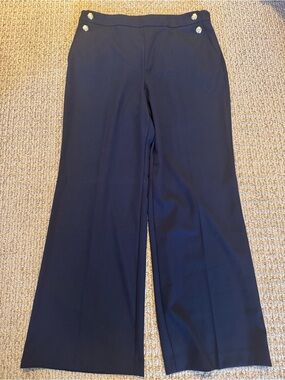 14P NWT Ann Taylor Navy Wide-Leg Pants with Button Accents